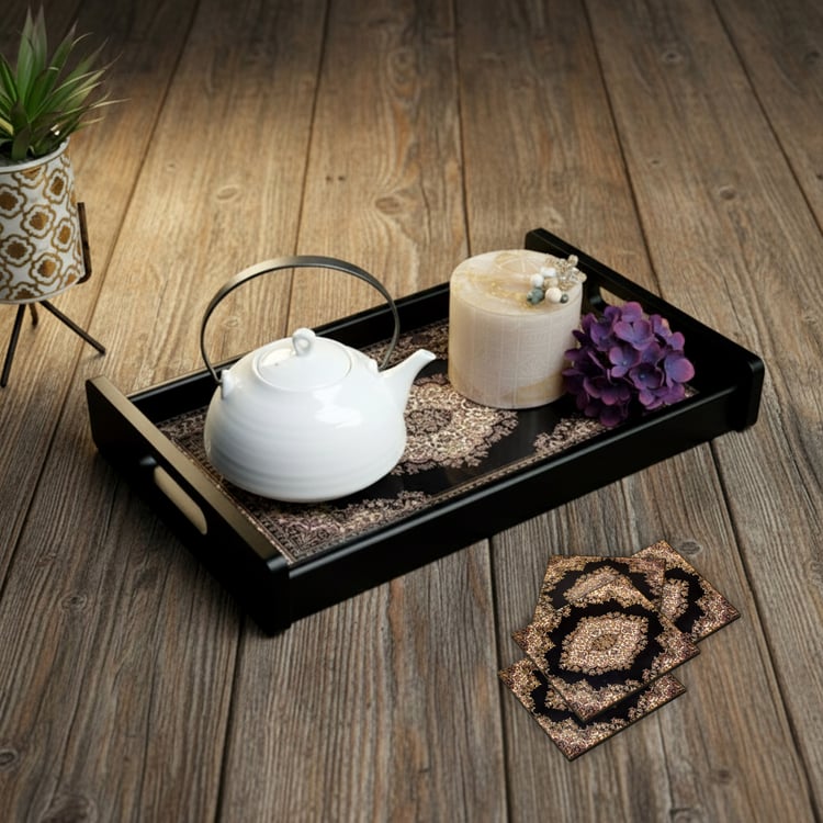 HOME SPARKLE Wooden Serving Tray with 4 Coasters