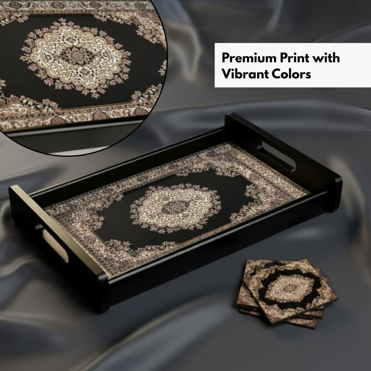 HOME SPARKLE Wooden Serving Tray with 4 Coasters