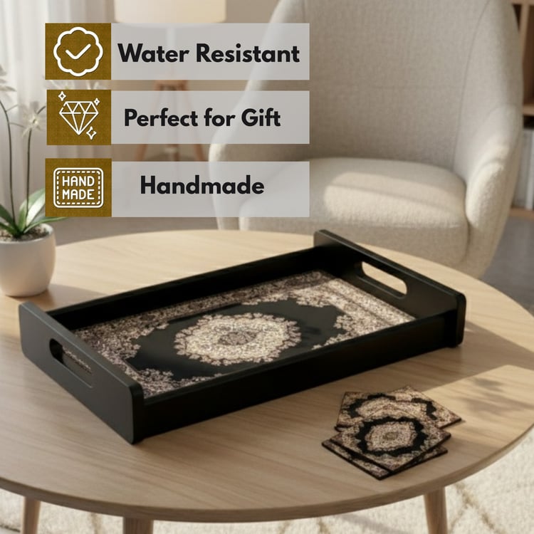 HOME SPARKLE Wooden Serving Tray with 4 Coasters