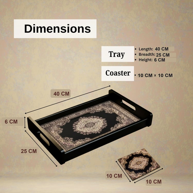 HOME SPARKLE Wooden Serving Tray with 4 Coasters