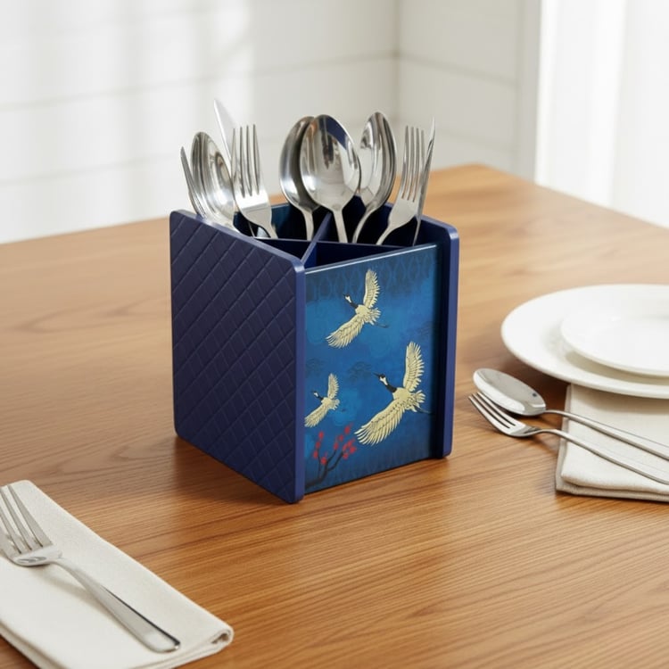 HOME SPARKLE Wooden Printed Cutlery Holder
