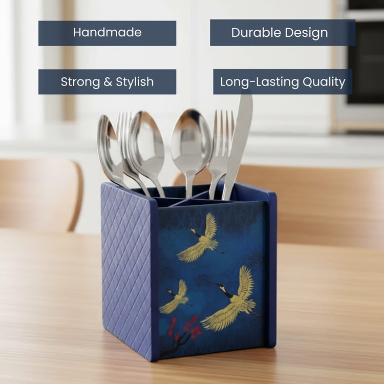 HOME SPARKLE Wooden Printed Cutlery Holder