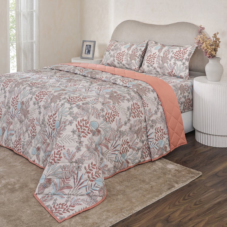 MASPAR Botanic Bloom Cotton 4Pcs Printed Double Bed-In-A-Bag Set