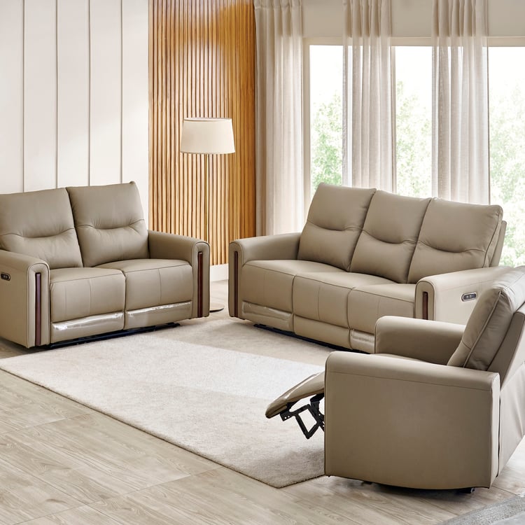 Malinda Half Leather 3+2+1 Seater Zero Gravity Electric Recliner Set - Taupe