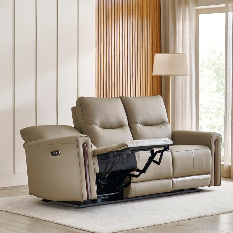 Malinda Half Leather 3+2+1 Seater Zero Gravity Electric Recliner Set - Taupe