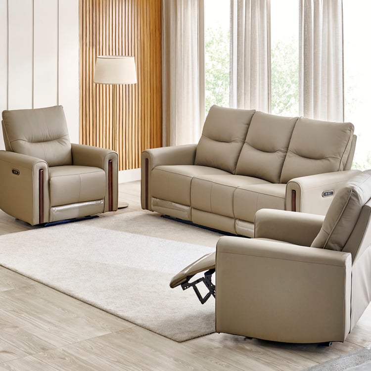 Malinda Half Leather 3+1+1 Zero Gravity Electric Recliner Set - Beige