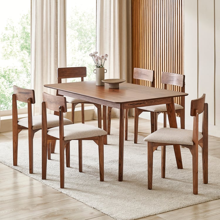 Nesta Acacia Wood 6-Seater Dining Set with Chairs - Walnut