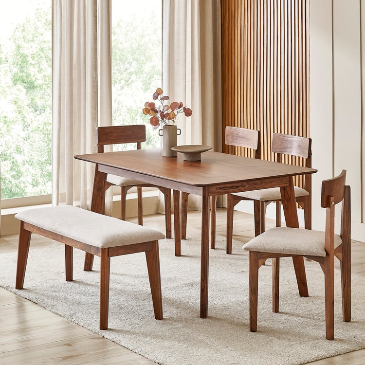 Nesta Acacia Wood 6-Seater Dining Set with Chairs and Bench - Walnut