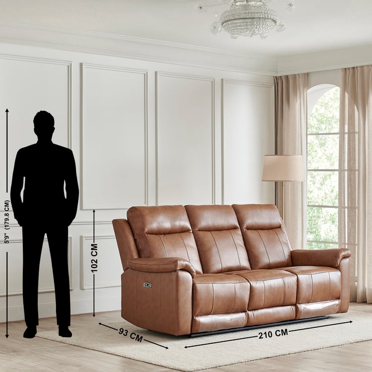Nevil Half Leather 3+2 Seater Electric Recliner Set - Tan