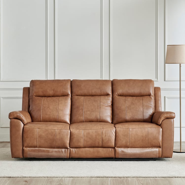 Nevil Half Leather 3+2 Seater Electric Recliner Set - Tan