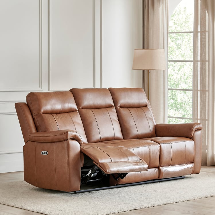 Nevil Half Leather 3+2 Seater Electric Recliner Set - Tan
