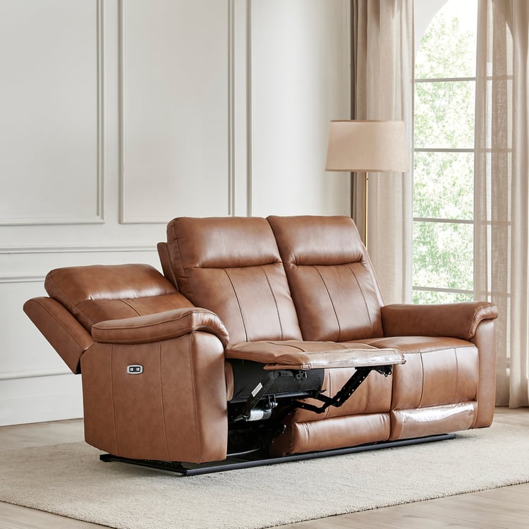Nevil Half Leather 3+2 Seater Electric Recliner Set - Tan