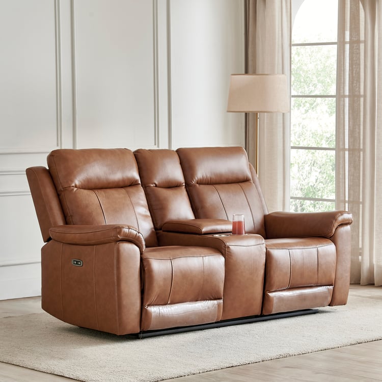 Nevil Half Leather 3+2 Seater Electric Recliner Set - Tan