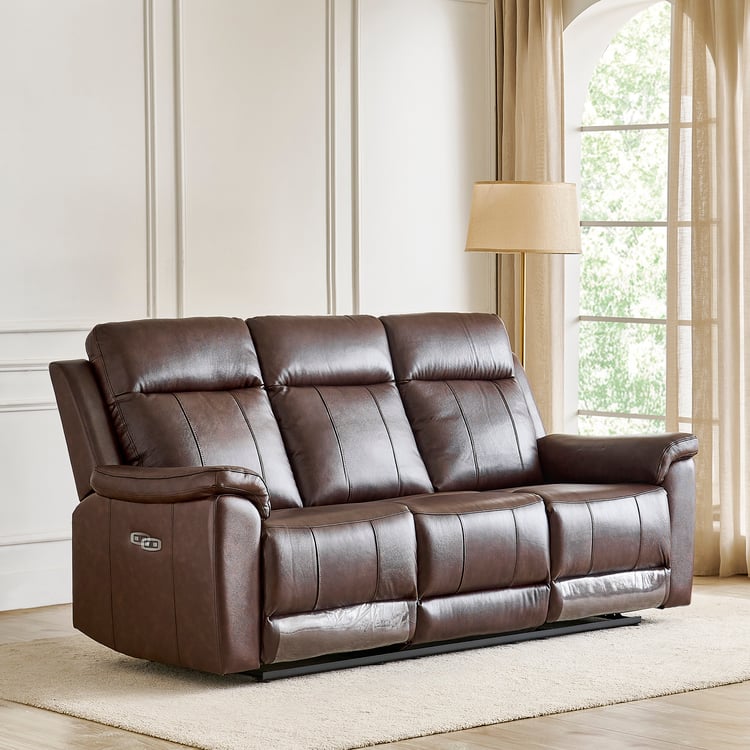 Nevil Half Leather 3+2 Seater Electric Recliner Set - Brown