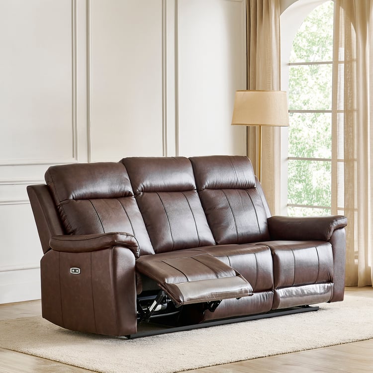 Nevil Half Leather 3+2 Seater Electric Recliner Set - Brown