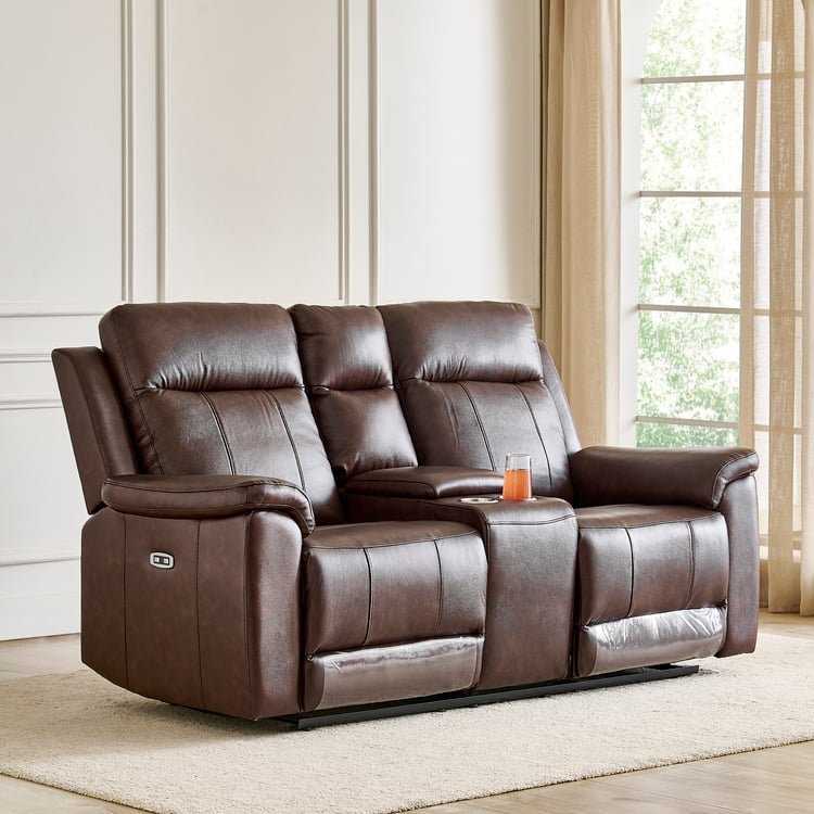 Nevil Half Leather 3+2 Seater Electric Recliner Set - Brown