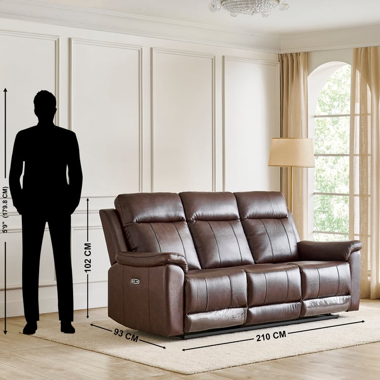 Nevil Half Leather 3+2+1 Seater Electric Recliner Set - Brown