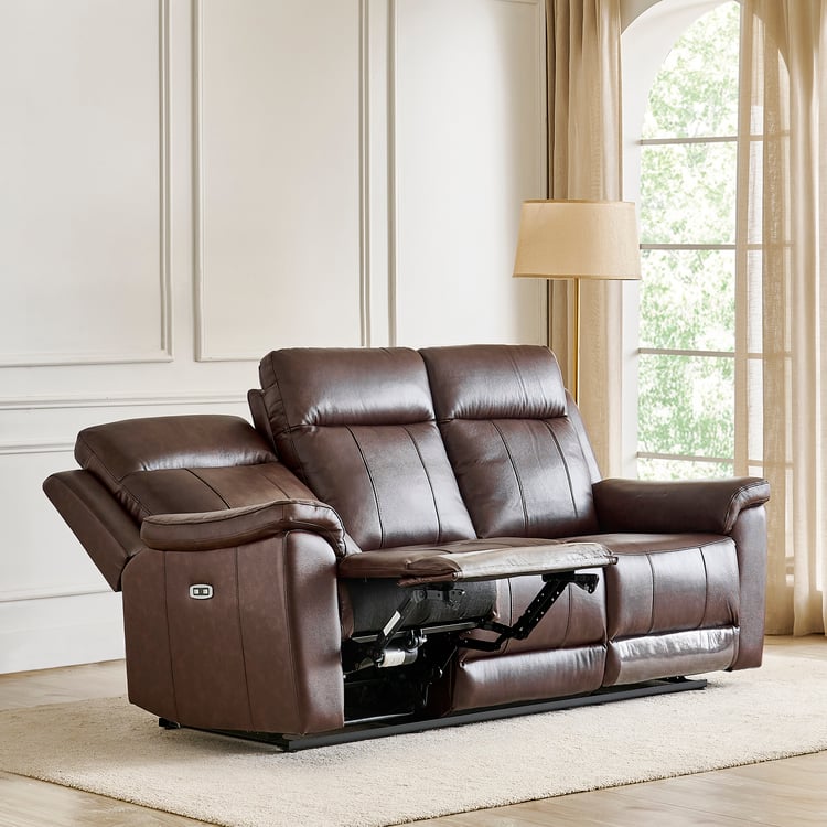 Nevil Half Leather 3+2+1 Seater Electric Recliner Set - Brown