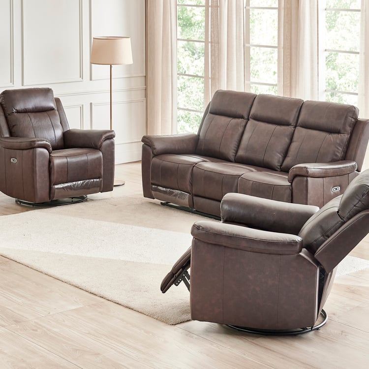 Nevil Half Leather 3+1+1 Seater Electric Recliner Set - Brown