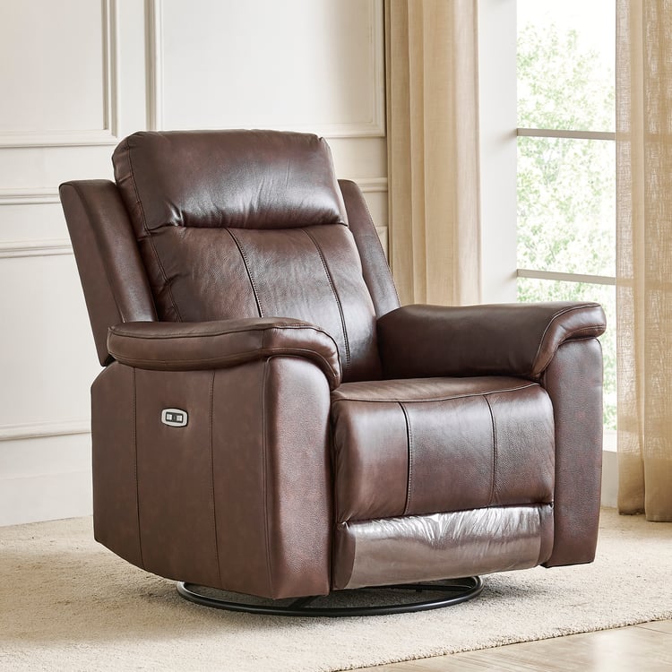 Nevil Half Leather 3+1+1 Seater Electric Recliner Set - Brown