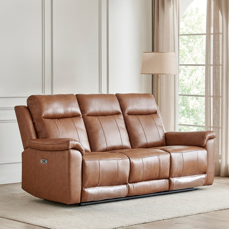 Nevil Half Leather 3+2+1 Seater Electric Recliner Set - Tan