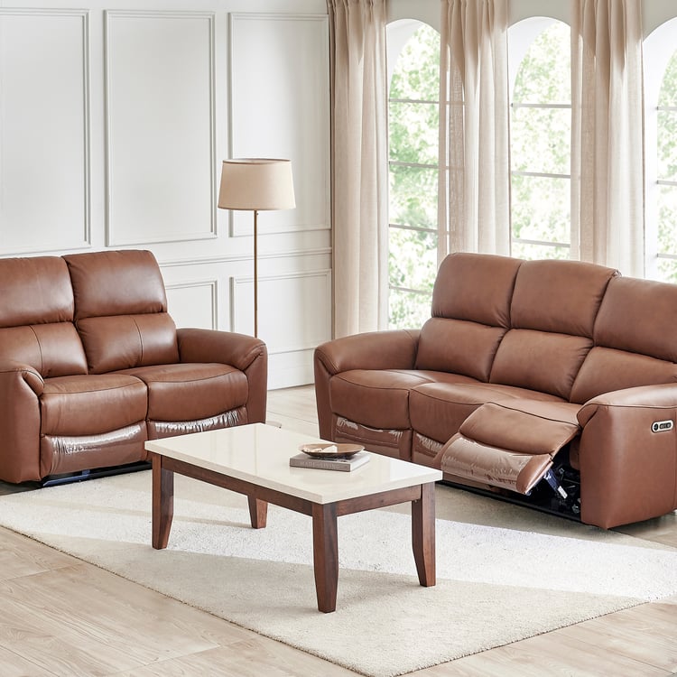 Oakley Half Leather 3+2 Seater Electric Recliner Set - Brown