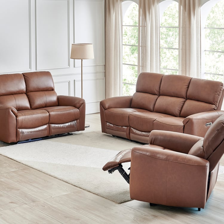 Oakley Half Leather 3+2+1 Seater Electric Recliner Set - Brown
