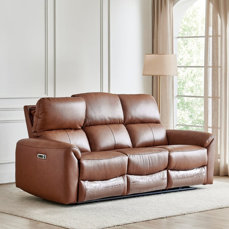 Oakley Half Leather 3+2+1 Seater Electric Recliner Set - Brown
