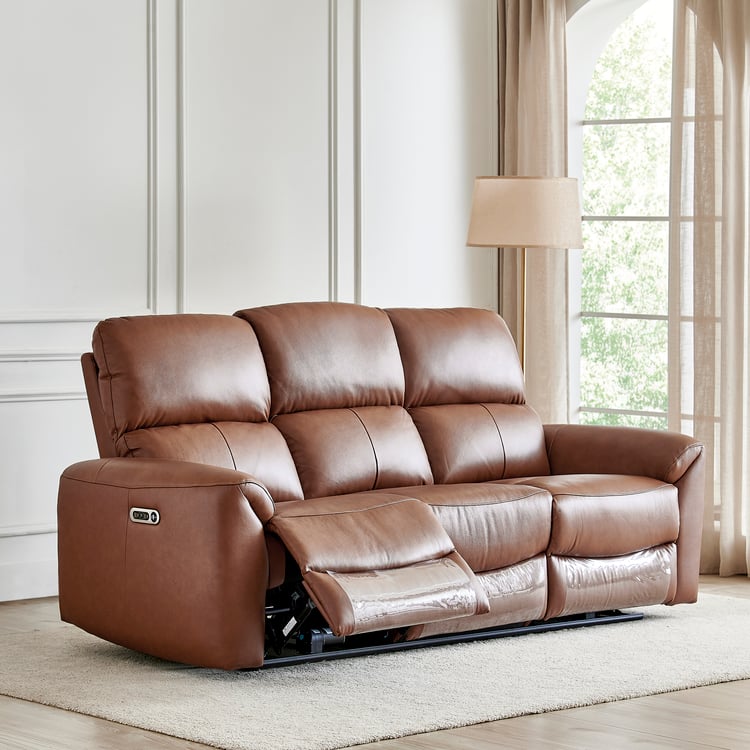 Oakley Half Leather 3+2+1 Seater Electric Recliner Set - Brown