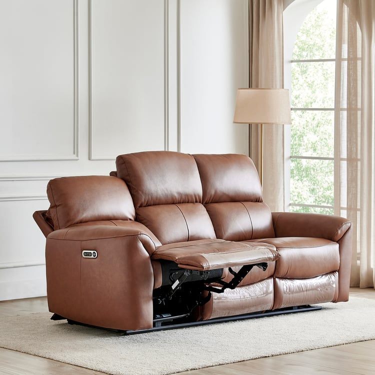 Oakley Half Leather 3+2+1 Seater Electric Recliner Set - Brown
