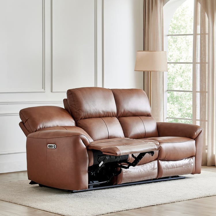 Oakley Half Leather 3+1+1 Seater Electric Recliner Set - Brown