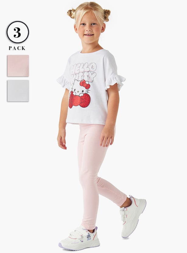 Juniors Solid Leggings with Elasticated Waistband - Set of 2