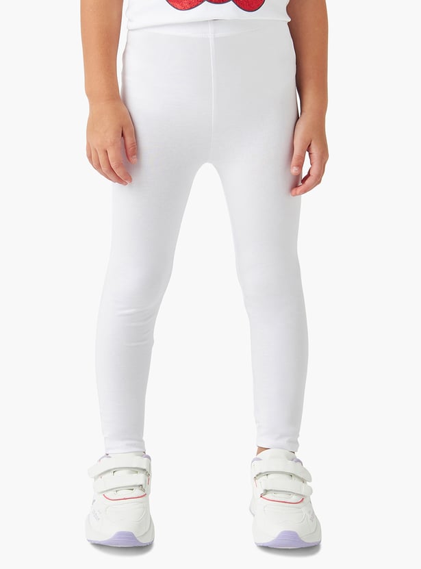 Juniors Solid Leggings with Elasticated Waistband - Set of 2