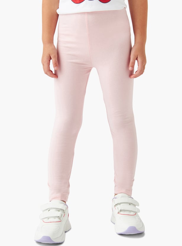 Juniors Solid Leggings with Elasticated Waistband - Set of 2