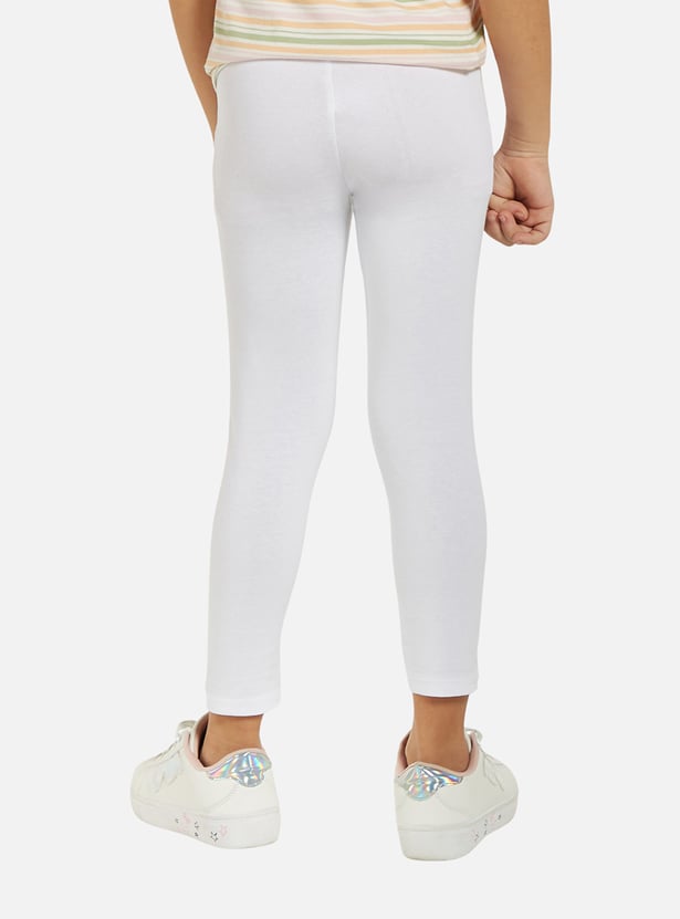 Juniors Solid Leggings with Elasticated Waistband - Set of 2