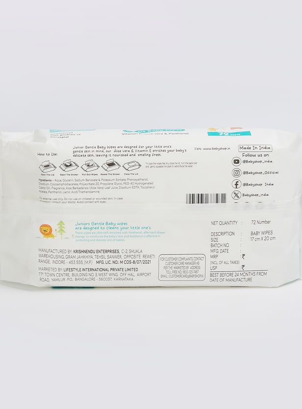 Junior Gentle Baby Wipes - 72 Pcs