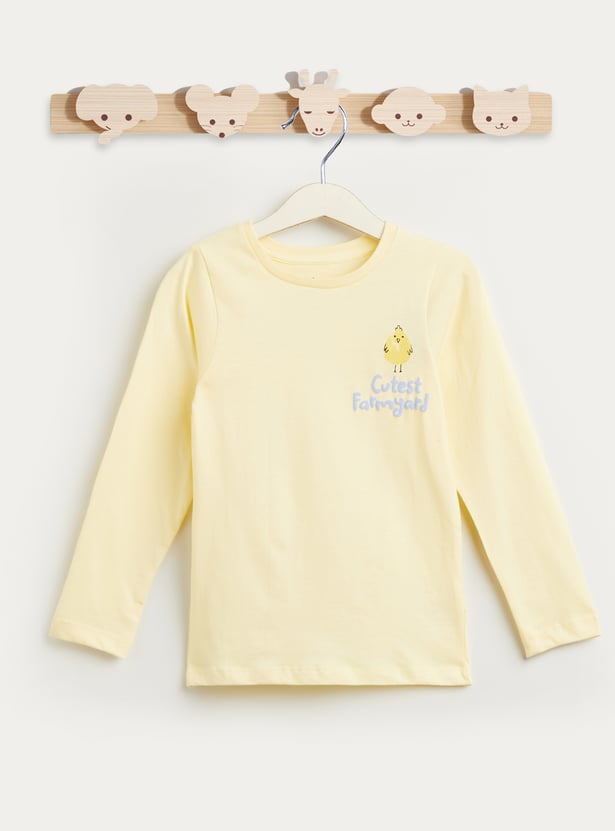 Juniors Bird Print T-shirt with Long Sleeves and Pyjama Set