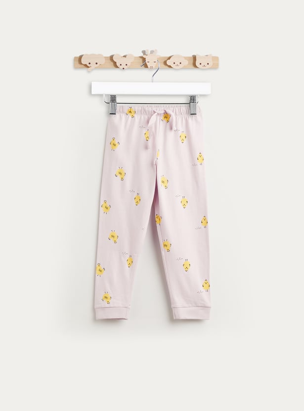 Juniors Bird Print T-shirt with Long Sleeves and Pyjama Set