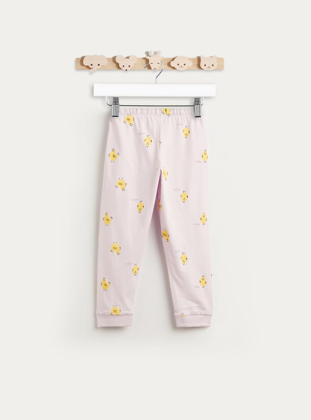 Juniors Bird Print T-shirt with Long Sleeves and Pyjama Set