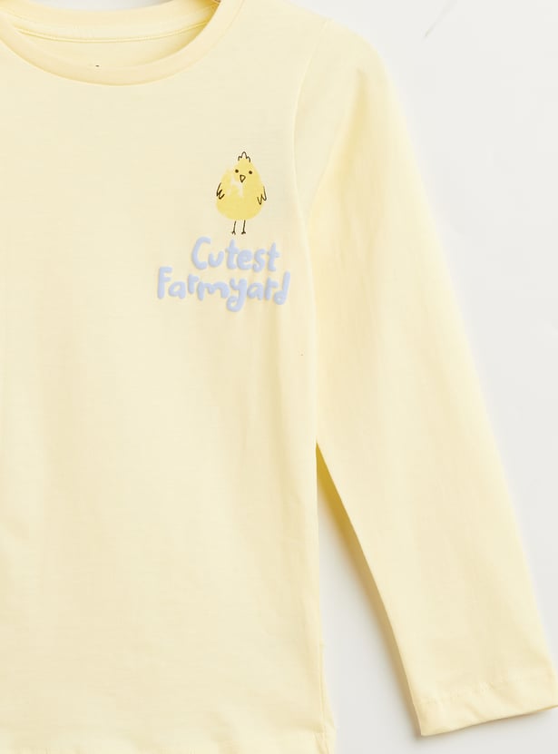 Juniors Bird Print T-shirt with Long Sleeves and Pyjama Set