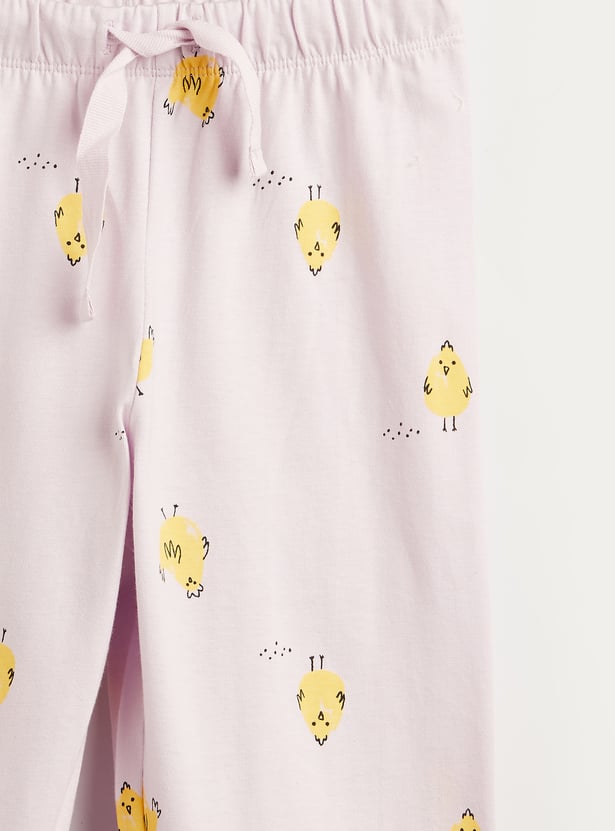 Juniors Bird Print T-shirt with Long Sleeves and Pyjama Set