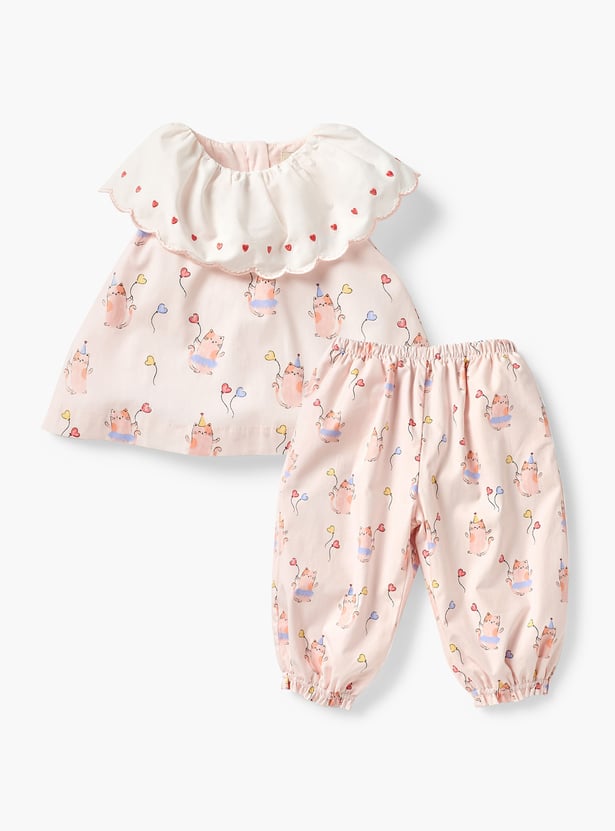 Juniors Cat Print Top and Joggers Set