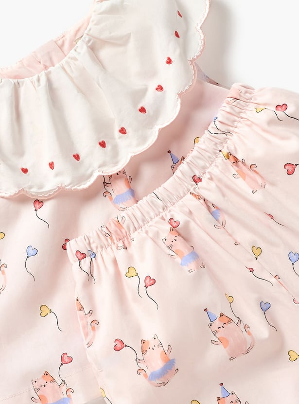 Juniors Cat Print Top and Joggers Set