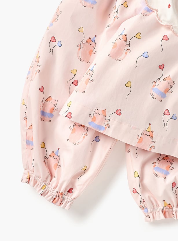 Juniors Cat Print Top and Joggers Set