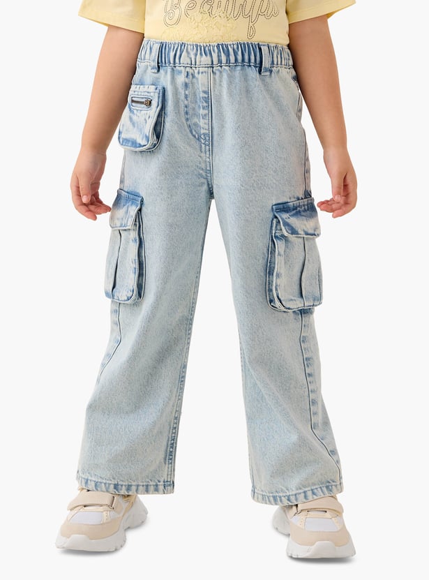 Juniors Girls' Solid Jeans with Pockets and Elasticated Waistband