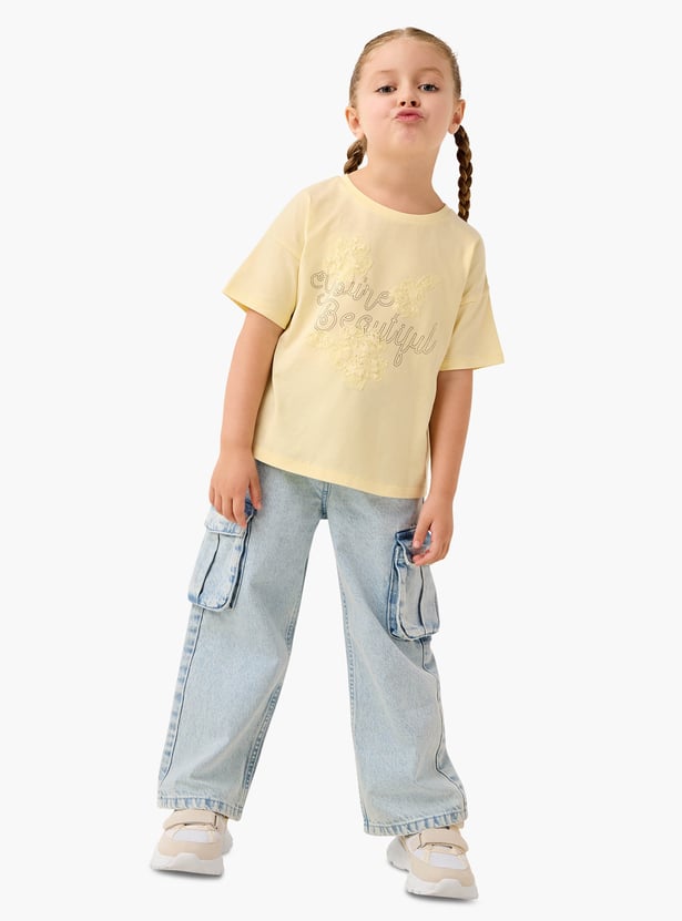 Juniors Girls' Solid Jeans with Pockets and Elasticated Waistband