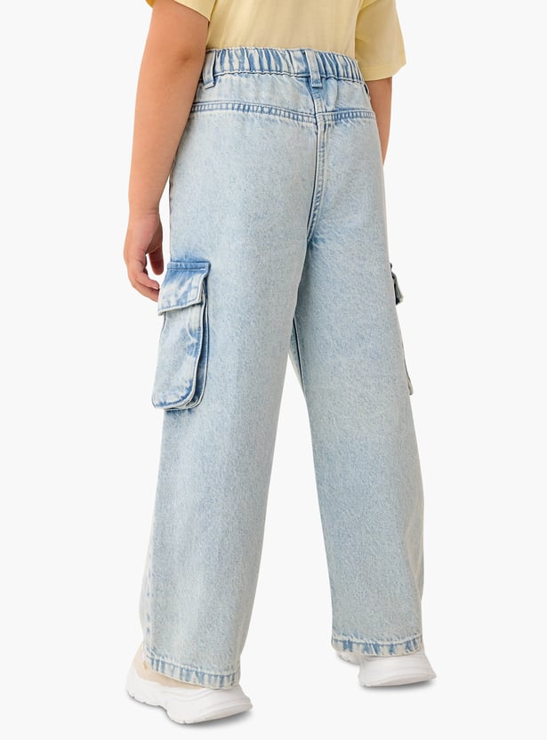 Juniors Girls' Solid Jeans with Pockets and Elasticated Waistband