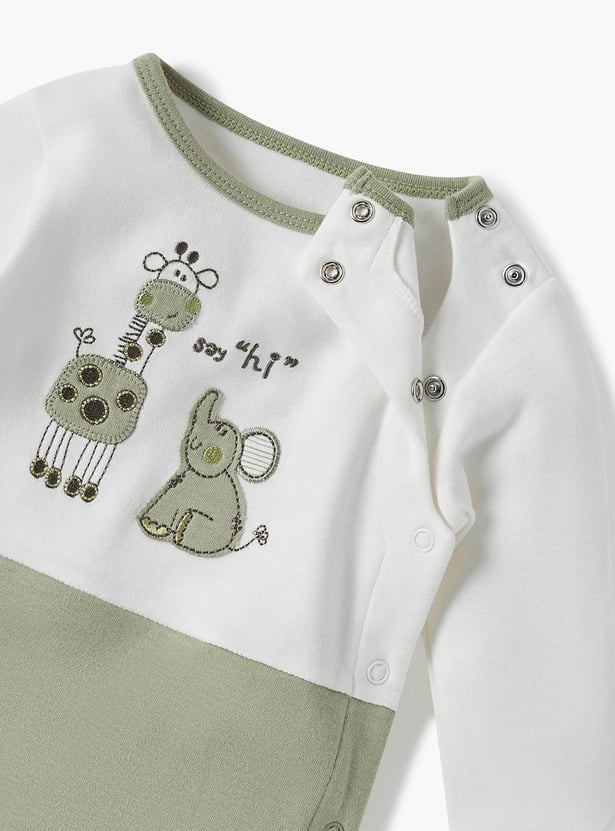Juniors Animal Applique Romper with Side Button Closure