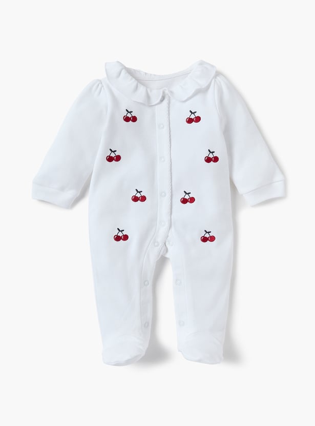 Juniors Cherry Embroidered Sleepsuit with Collar