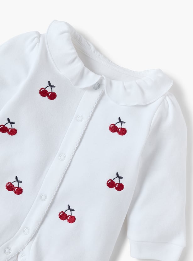 Juniors Cherry Embroidered Sleepsuit with Collar